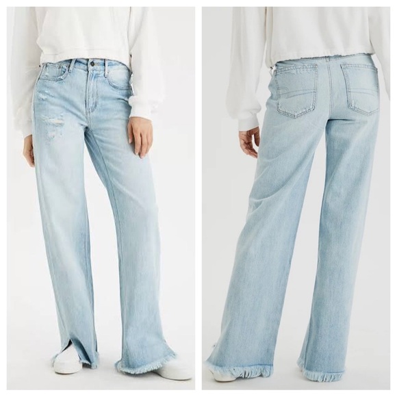 American Eagle Skater Jean Distressed Raw Hem Light Wash - Picture 1 of 15